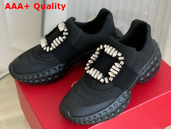 Roger Vivier Viv Run Light Strass Buckle Sneakers in Black Fabrics Replica