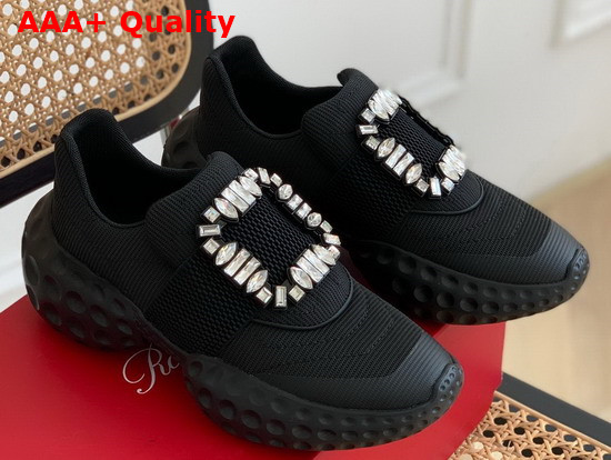 Roger Vivier Viv Run Light Strass Buckle Sneakers in Black Fabrics Replica