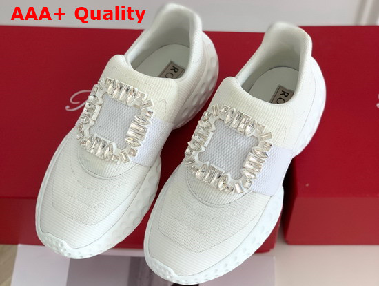 Roger Vivier Viv Run Light Strass Buckle Sneakers in Fabrics White Replica