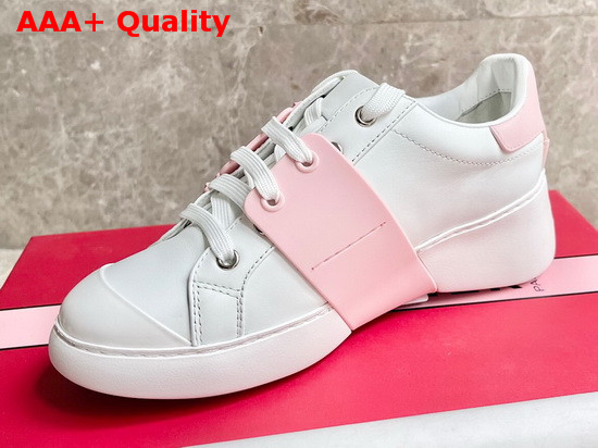 Roger Vivier Viv Skate Strass Buckle Sneakers in Soft Leather White and Pink Replica