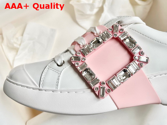 Roger Vivier Viv Skate Strass Buckle Sneakers in Soft Leather White and Pink Replica