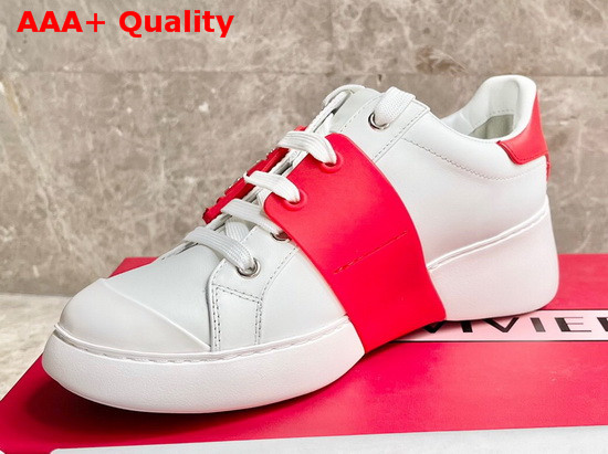 Roger Vivier Viv Skate Strass Buckle Sneakers in Soft Leather White and Red Replica