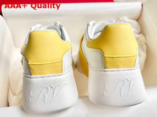 Roger Vivier Viv Skate Strass Buckle Sneakers in Soft Leather White and Yellow Replica