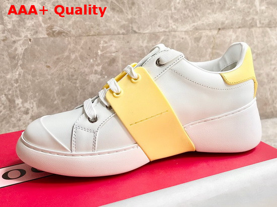 Roger Vivier Viv Skate Strass Buckle Sneakers in Soft Leather White and Yellow Replica