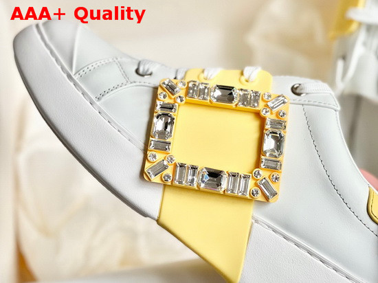 Roger Vivier Viv Skate Strass Buckle Sneakers in Soft Leather White and Yellow Replica