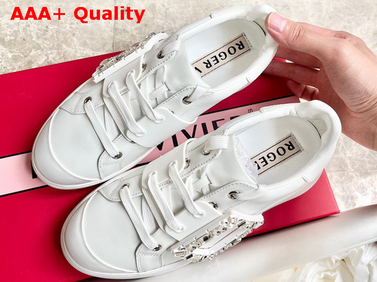 Roger Vivier Viv Skate Strass Buckle Sneakers in White Soft Leather Replica