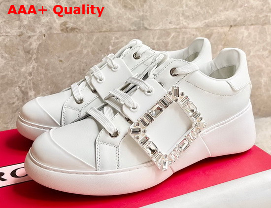 Roger Vivier Viv Skate Strass Buckle Sneakers in White Soft Leather Replica