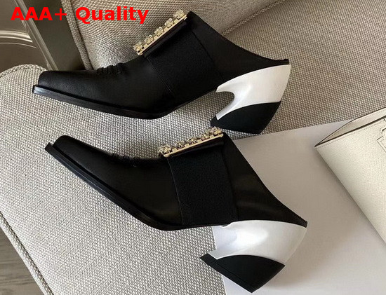 Roger Vivier Viv Tex Strass Mules in Black Calf Leather Replica