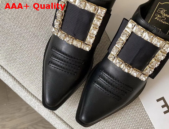 Roger Vivier Viv Tex Strass Mules in Black Calf Leather Replica