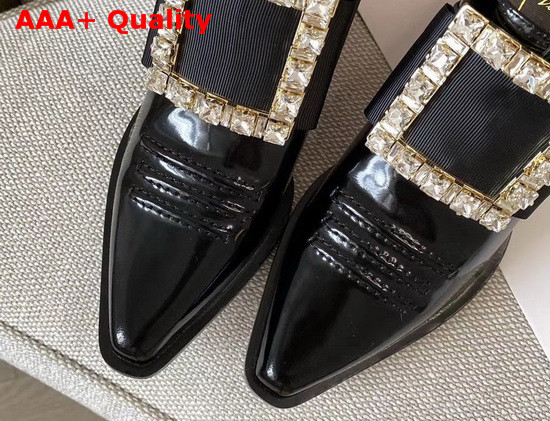 Roger Vivier Viv Tex Strass Mules in Black Patent Leather Replica