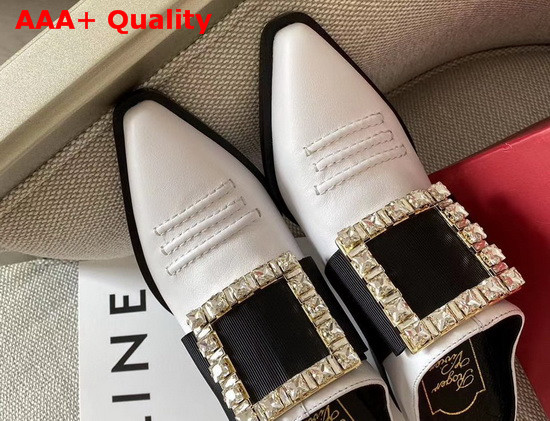 Roger Vivier Viv Tex Strass Mules in White Replica