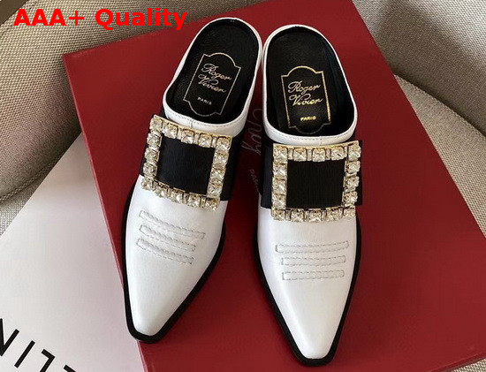 Roger Vivier Viv Tex Strass Mules in White Replica