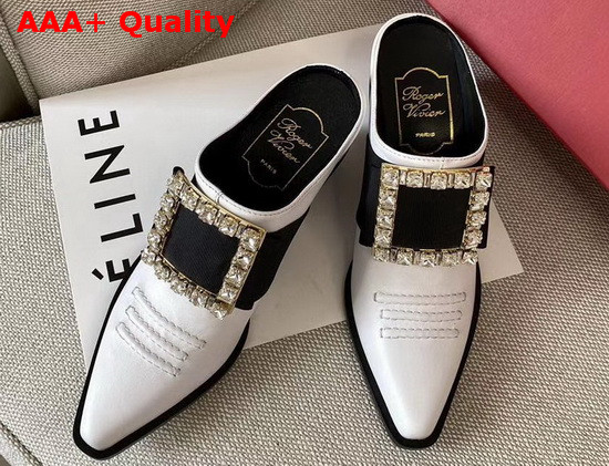 Roger Vivier Viv Tex Strass Mules in White Replica