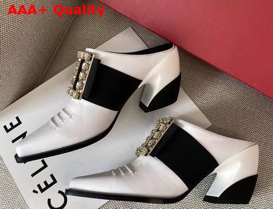 Roger Vivier Viv Tex Strass Mules in White Replica