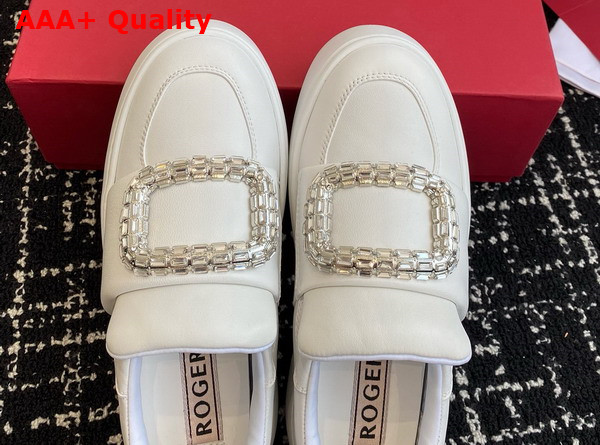 Roger Vivier Viv Up Sneakers in White Leather with Crystal Buckle Replica