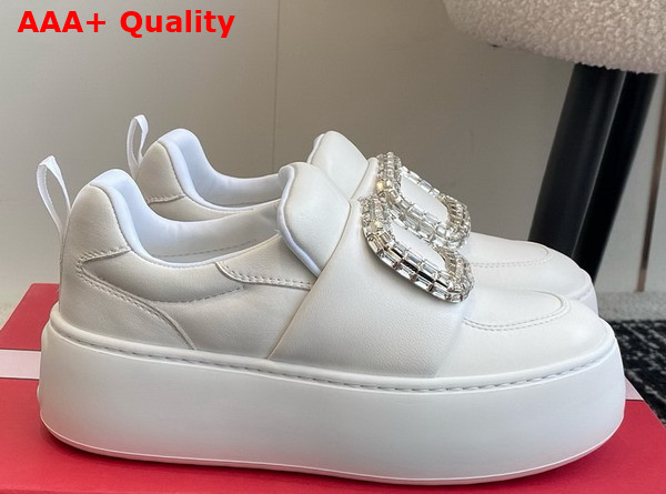 Roger Vivier Viv Up Sneakers in White Leather with Crystal Buckle Replica