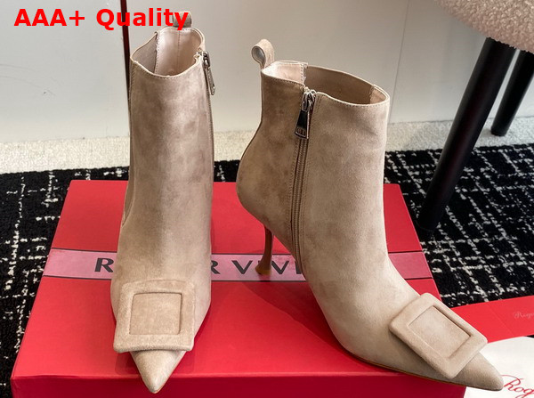 Roger Vivier Viv in The City Booties in Beige Suede Replica