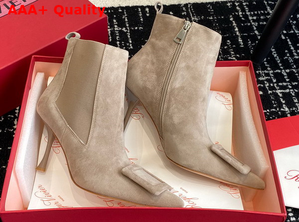 Roger Vivier Viv in The City Booties in Beige Suede Replica