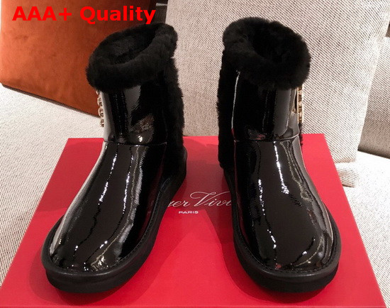 Roger Vivier Winter Viv Strass Buckle Booties in Black Patent Leather Replica