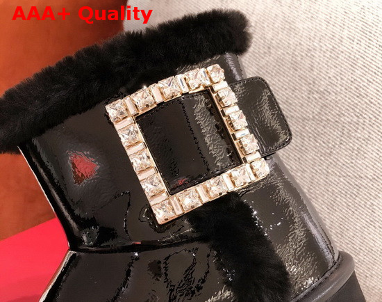 Roger Vivier Winter Viv Strass Buckle Booties in Black Patent Leather Replica