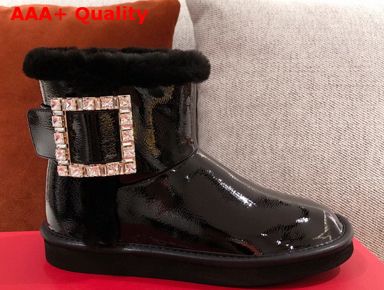 Roger Vivier Winter Viv Strass Buckle Booties in Black Patent Leather Replica