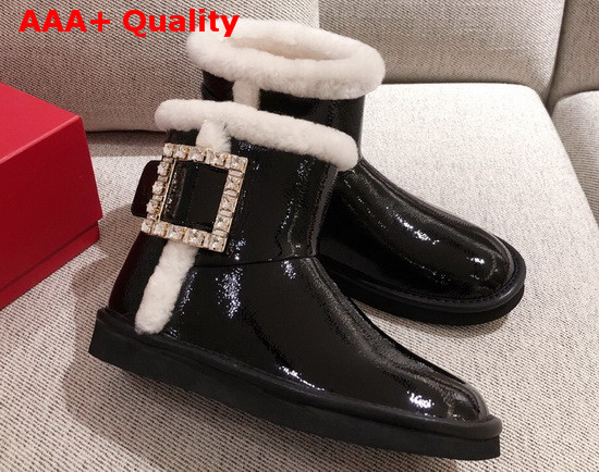 Roger Vivier Winter Viv Strass Buckle Booties in Patent Leather Black Replica