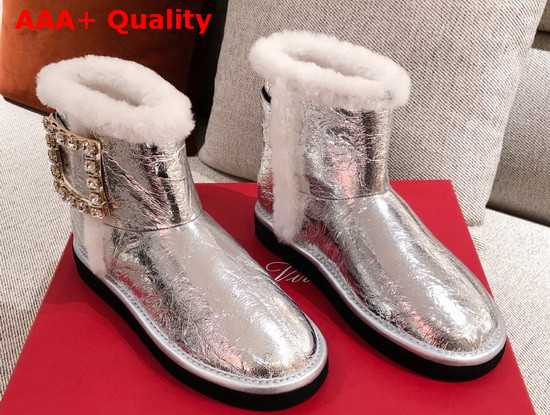 Roger Vivier Winter Viv Strass Buckle Booties in Silver Patent Leather Replica