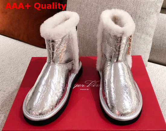 Roger Vivier Winter Viv Strass Buckle Booties in Silver Patent Leather Replica