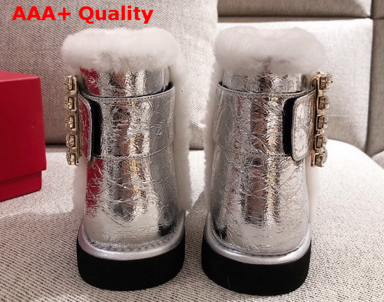 Roger Vivier Winter Viv Strass Buckle Booties in Silver Patent Leather Replica