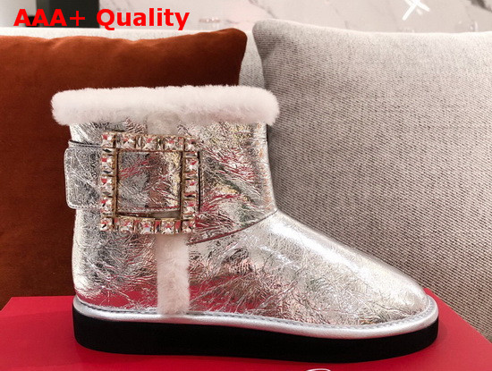 Roger Vivier Winter Viv Strass Buckle Booties in Silver Patent Leather Replica