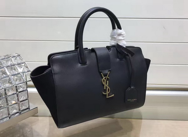 Baby Monogram Saint Laurent Downtown Cabas YSL Bag in Black Leather and Suede For Sale