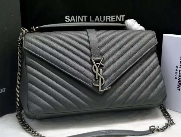 Large College Monogram Saint Laurent Bag in Dark Anthracite Matelasse Leather for Sale