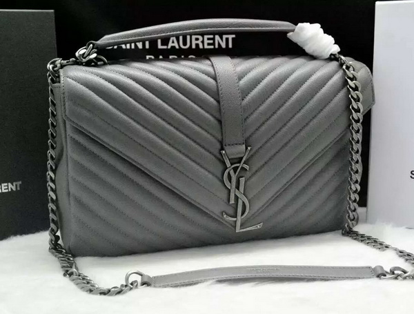 Large College Monogram Saint Laurent Bag in Grey Matelasse Leather for Sale