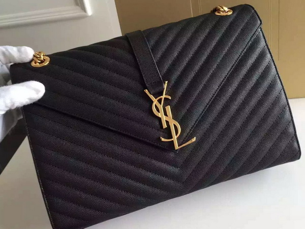 Large Monogram Saint Laurent Satchel in Black Grain Leather for Sale