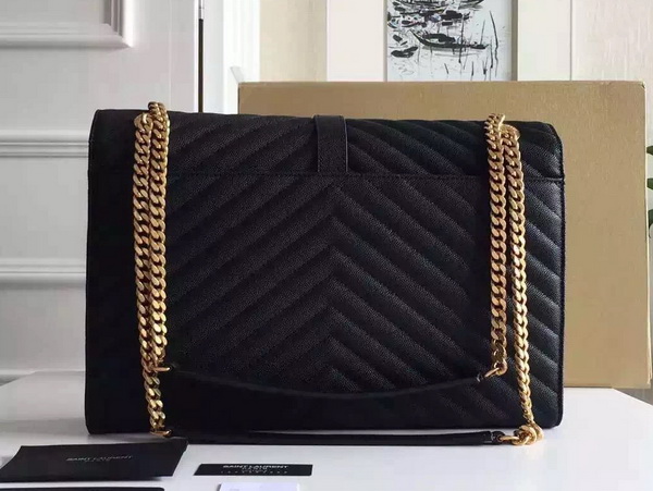 Large Monogram Saint Laurent Satchel in Black Grain Leather for Sale