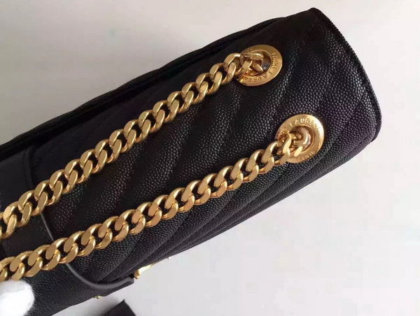 Large Monogram Saint Laurent Satchel in Black Grain Leather for Sale