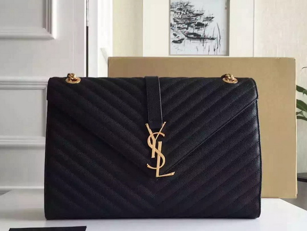 Large Monogram Saint Laurent Satchel in Black Grain Leather for Sale