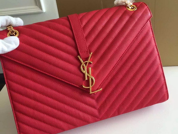 Large Monogram Saint Laurent Satchel in Lipstick Red Grain Leather for Sale