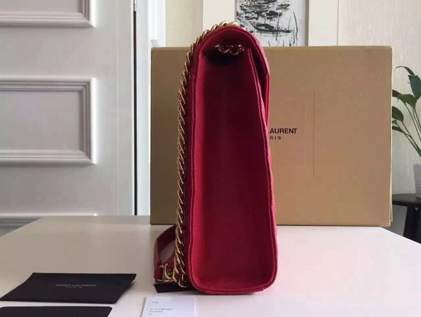 Large Monogram Saint Laurent Satchel in Lipstick Red Grain Leather for Sale