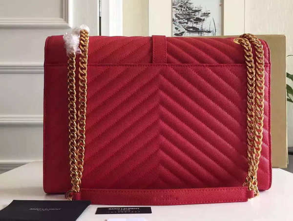 Large Monogram Saint Laurent Satchel in Lipstick Red Grain Leather for Sale