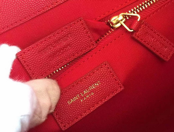 Large Monogram Saint Laurent Satchel in Lipstick Red Grain Leather for Sale