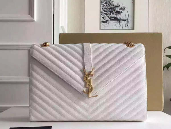 Large Monogram Saint Laurent Satchel in White Grain Leather for Sale