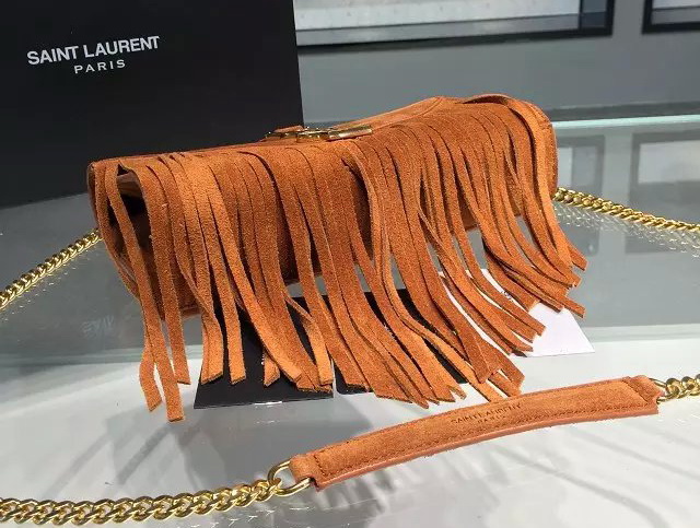 Monogram Saint Laurent Fringed Satchel In Brown Suede for Sale