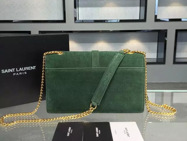 Monogram Saint Laurent Fringed Satchel In Green Suede for Sale