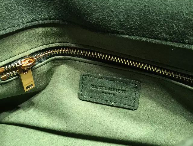 Monogram Saint Laurent Fringed Satchel In Green Suede for Sale