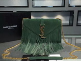 Monogram Saint Laurent Fringed Satchel In Green Suede for Sale