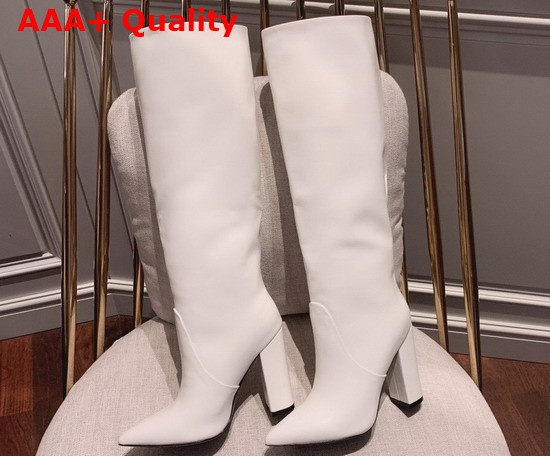 Saint Laurent 68 Boots in White Smooth Leather Replica