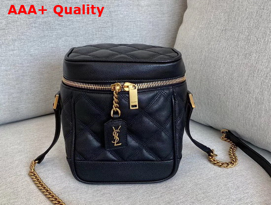 Saint Laurent 80S Vanity Bag in Carre Quilted Grain de Poudre Embossed Leather Black Replica