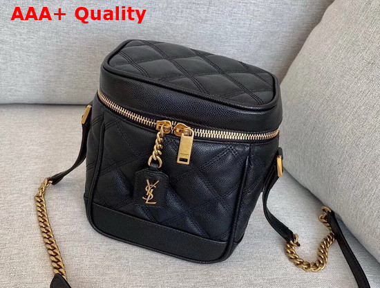 Saint Laurent 80S Vanity Bag in Carre Quilted Grain de Poudre Embossed Leather Black Replica