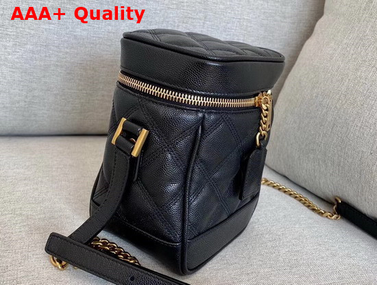 Saint Laurent 80S Vanity Bag in Carre Quilted Grain de Poudre Embossed Leather Black Replica